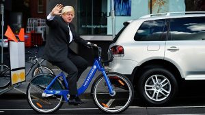 Boris Johnson on a pushbike