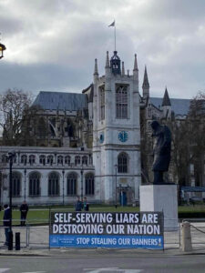 Banner: 'self-serving liars are destroying our democracy'