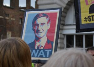 Jacob Rees Mogg placard at pro-EU march