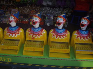 a row of evil clowns